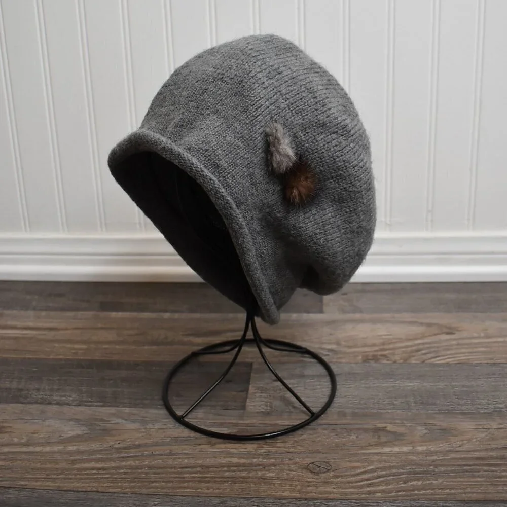 Semo Beret Hat Knit Mohair Pom Pom Korea Neutral Minimalist Academia Preppy